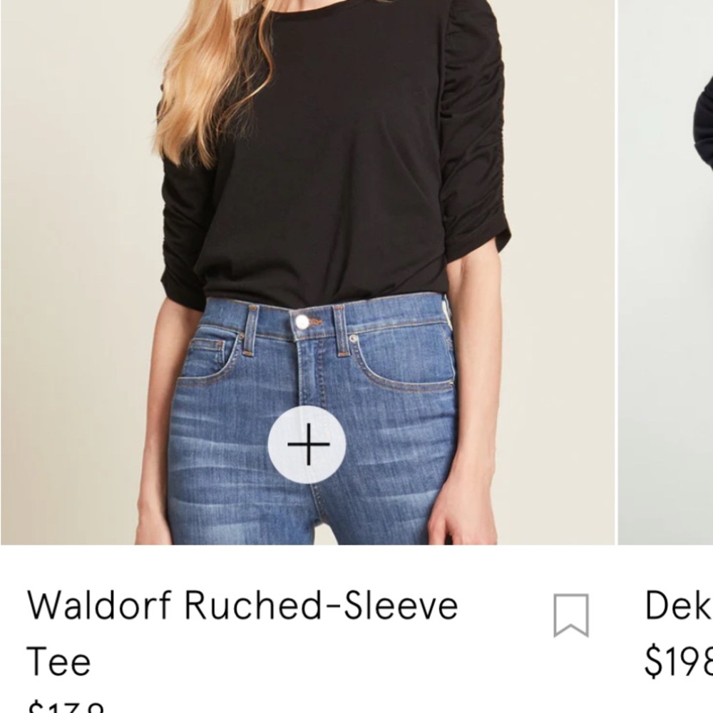 Veronica Beard Black 3/4 Sleeve Ruched T-Shirt